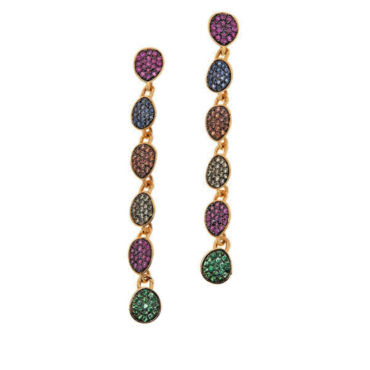 Natural Sapphires Pave Set Drop & Dangling Earrings in Goldtone Sterling Silver